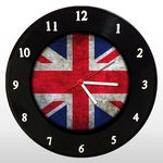 Relógio de Parede - Inglaterra - em Disco de Vinil - Mr. Rock - Bandeira Envelhecida