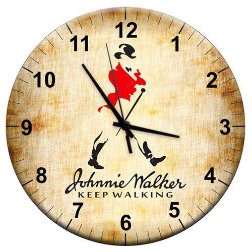 Relógio de Parede Johnnie Walker Keep Walking Bege em Mdf - 28 Cm
