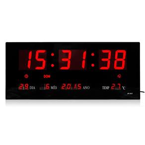 Relógio de Parede Led Digital 36cm X 15cm com Termômetro Alarme Calendário em Português