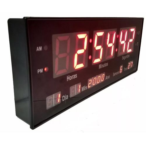 Relogio de Parede Led Digital Calendário Alarme 36cm