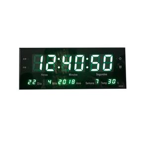 Relógio de Parede Led Digital Calendario Alarme Verde 33cm