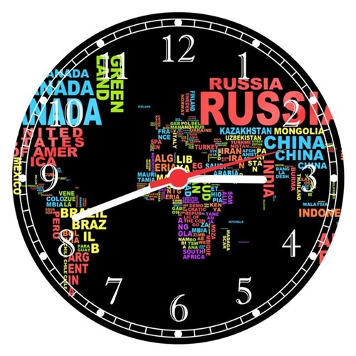 Relógio de Parede Mapa Mundo Países Letras Decorar