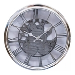 Relógio De Parede Mecânica Prata 30x30cm Numeração Romana