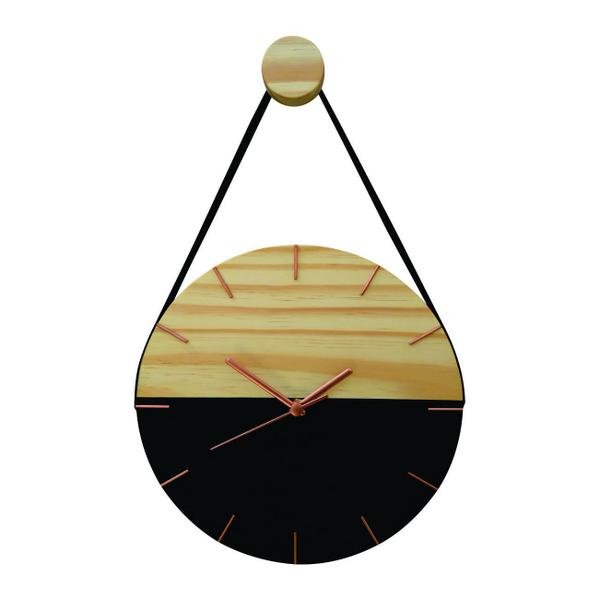 Relógio de Parede Minimalista Preto e Rosê com Alça - Edward Clock