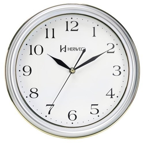 Relógio de Parede Moderno Analógico Mecanismo Sweep Decorativo Herweg Prata