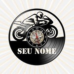 Relógio de Parede Moto Corrida Vinil LP Decoração Retrô Vintage Personalizado Nome