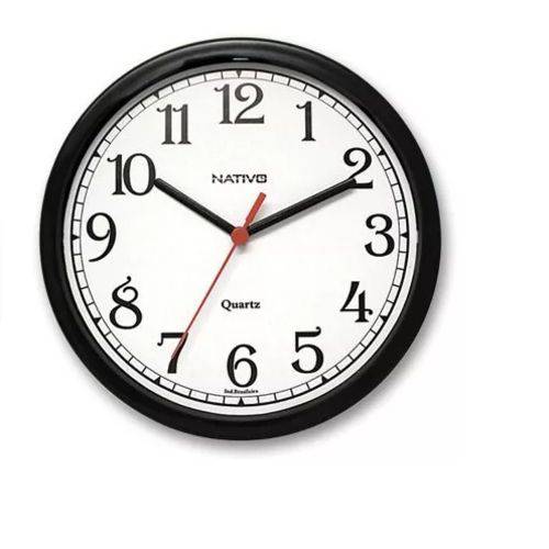 Relógio de Parede Nativo Preto - Ponteiro Analógico - 23 Cm