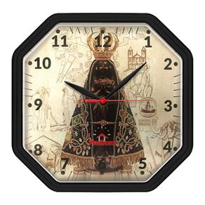 Relógio de Parede Oitavado Preto Jubileu 300 Anos Nossa Senhora Aparecida