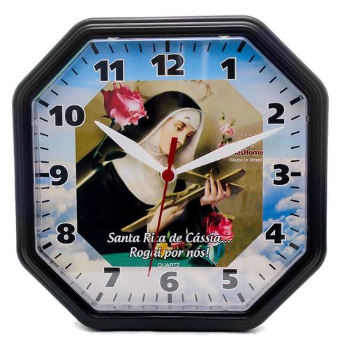Relógio de Parede Oitavado Preto Santa Rita de Cassia