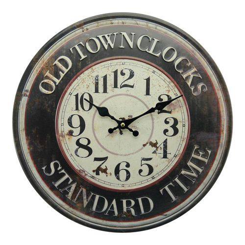 Relógio de Parede Old Town Clock em Metal - 40x40 Cm