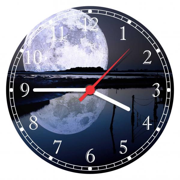Relógio de Parede Paisagens Estrelas Lua Noite Reflexo na Água - Vital Quadros