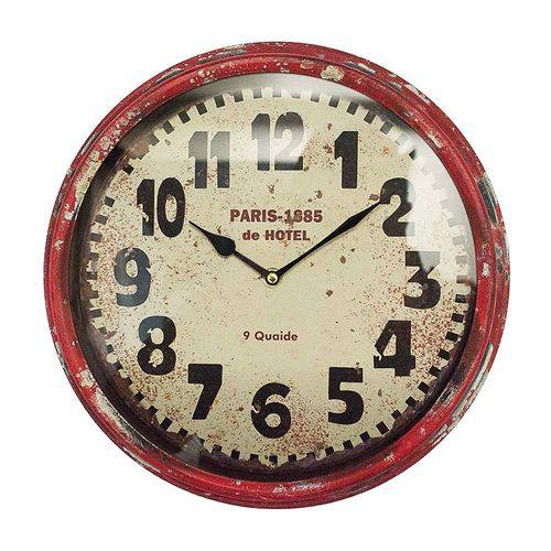 Relógio de Parede Paris 1885 Vermelho em Ferro Oldway - 33x33 Cm