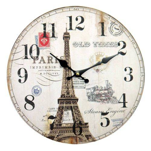Relógio de Parede Paris Old Times em Mdf - 34x34 Cm