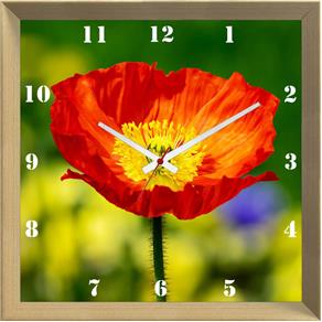 Relógio de Parede Personalizado Flor Papoula Vermelha 30x30cm