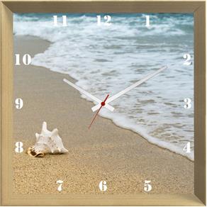Relógio de Parede Personalizado Imagem Praia Concha de Mar 30x30cm