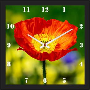 Relógio de Parede Personalizado Moldura Preta Flor Papoula 30x30cm