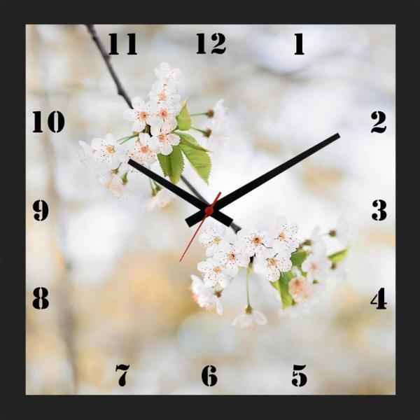 Relógio de Parede Personalizado Moldura Preta Floral 30x30cm - Decore Pronto