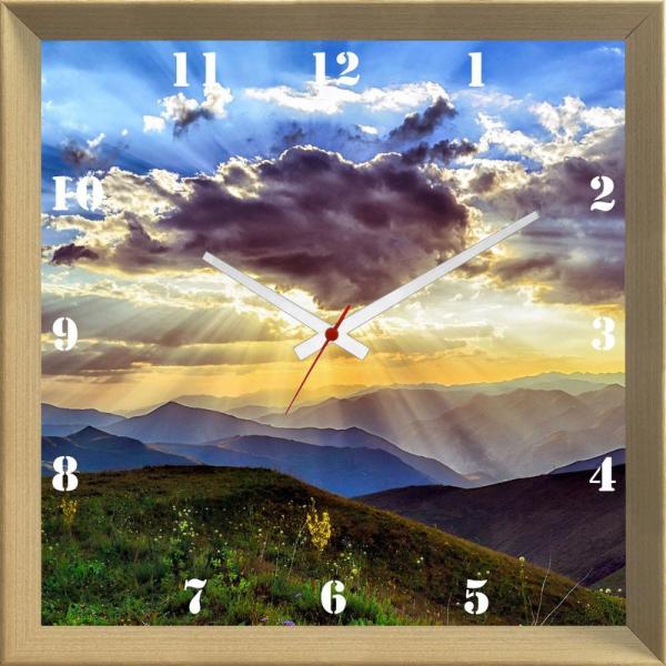 Relógio de Parede Personalizado Paisagem Sol Entre Nuvens Montanhas 30x30cm - Decore Pronto