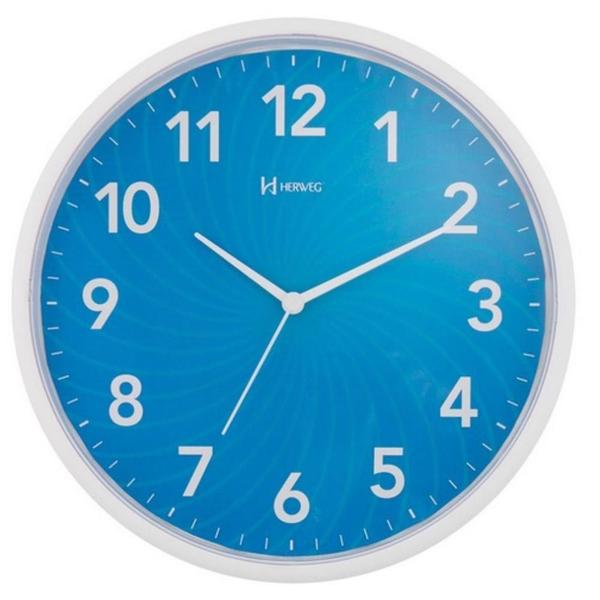 Relógio de Parede Plástico Branco Azul 26 Cm Herweg 6182-11