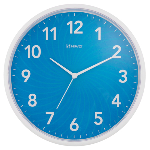 Relógio de Parede Plástico Branco Azul 26 Cm Herweg