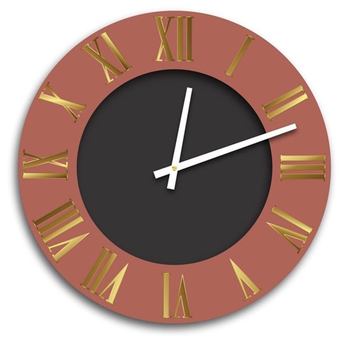 Relógio de Parede Premium Cobre Metálico com Relevo em Acrílico Espelhado Dourado e Preto Ônix 50cm Grande