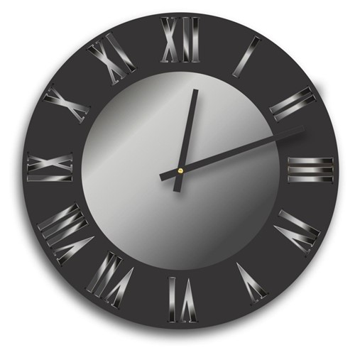 Relógio de Parede Premium Preto Ônix com Relevo em Acrílico Espelhado Prata 50cm Grande