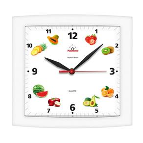 Relógio de Parede Quadrado Alpha Branco Frutas