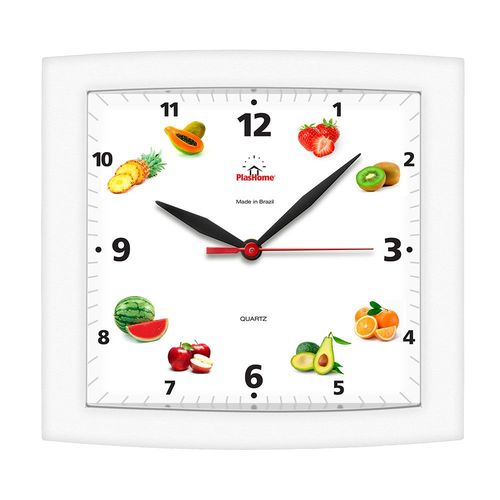 Relógio de Parede Quadrado Alpha Branco Frutas