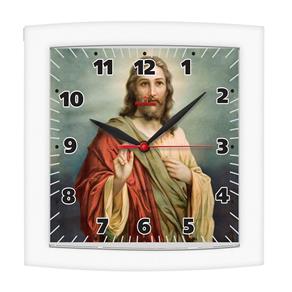 Relógio de Parede Quadrado Alpha Branco Jesus Cristo