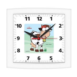 Relógio de Parede Quadrado Alpha Branco Vaca
