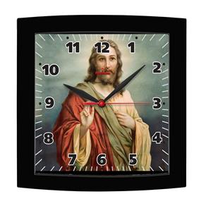 Relógio de Parede Quadrado Alpha Preto Jesus Cristo