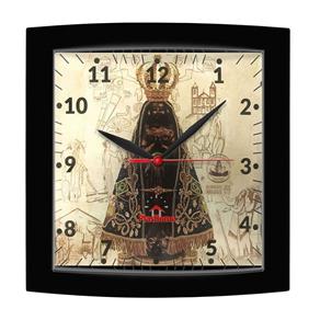 Relógio de Parede Quadrado Alpha Preto Jubileu 300 Anos Nossa Senhora Aparecida