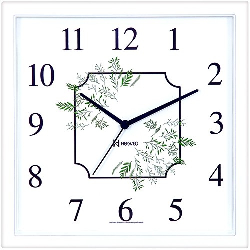 Relógio de Parede Quadrado Branco 29 Cm Folhas Herweg 660085-21