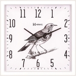 Relógio de Parede Quadrado Branco Pássaro 29 cm Herweg 660086-21