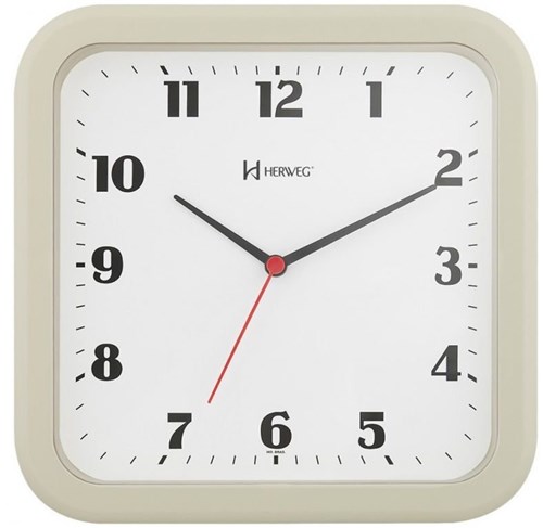 Relógio de Parede Quadrado Moderno Marfim 23 Cm Herweg 6145-032