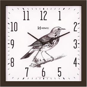 Relógio de Parede Quadrado Preto Pássaro 29 Cm Herweg