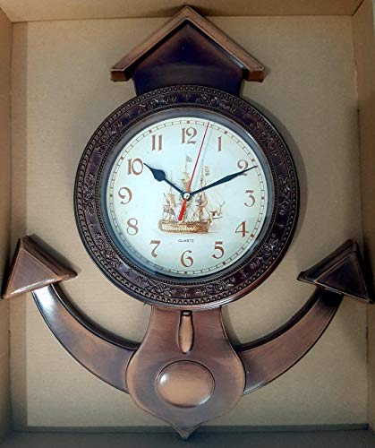 Relógio de Parede Quartz Tema Náutico Formato Âncora