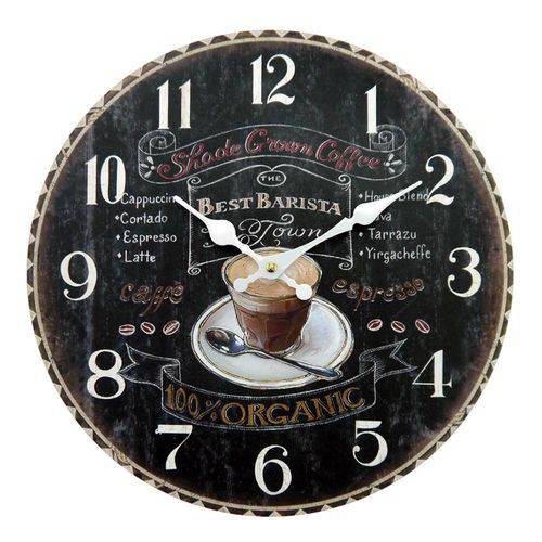Relógio de Parede Redondo Café em Mdf - 34x34 Cm