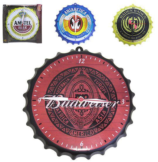 Relogio de Parede Redondo Cerveja Modelo Tampa de Garrafa 27cm de Ø - Nova Alianca