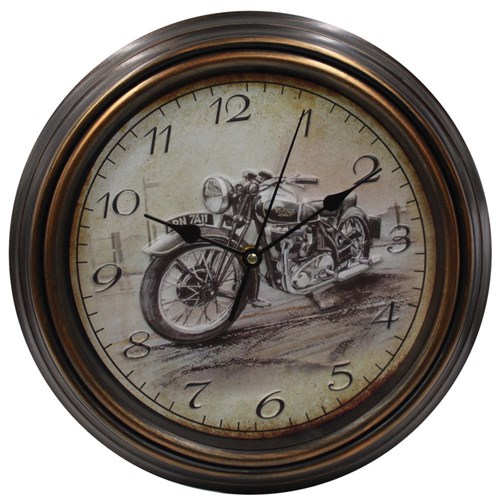 Relógio de Parede Redondo Estampado 3D Harley Davidson Retrô 30Cm