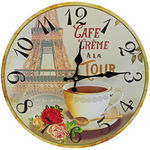 Relógio de Parede Redondo Estampado Retrô Paris Café Cremoso 34cm