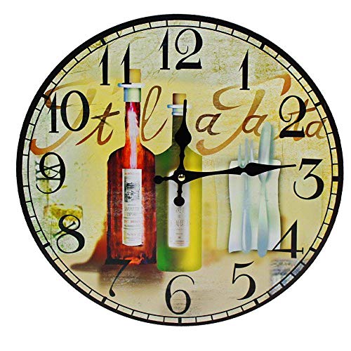 Relógio de Parede Redondo Estampado Retrô Vinho 34Cm