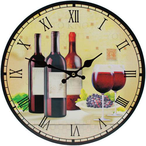 Relógio de Parede Redondo Estampado Retrô Vintage Vinho