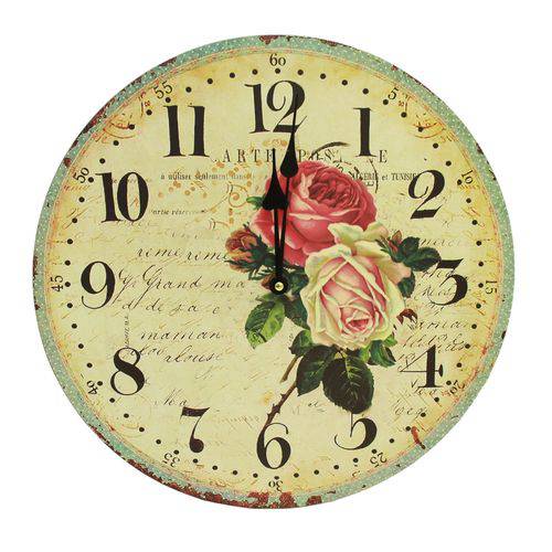 Relógio de Parede Redondo Floral em Mdf