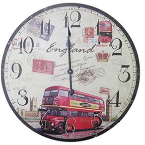 Relogio de Parede Redondo Grande Vintage Retro Decoracao Onibus Inglaterra