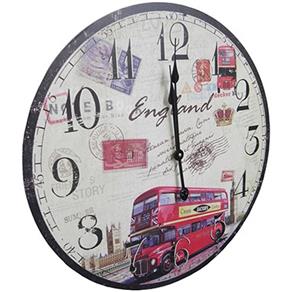 Relogio de Parede Redondo Grande Vintage Retro Decorativo Onibus Inglaterra para Casa ( XIN-02)