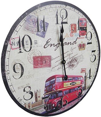 Relogio de Parede Redondo Grande Vintage Retro Decorativo Onibus Inglaterra para Casa ( XIN-02)