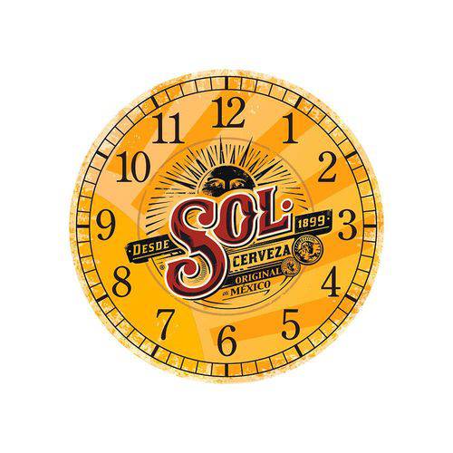 Relógio de Parede Redondo Mdf Cerveja Sol Premium 28cm