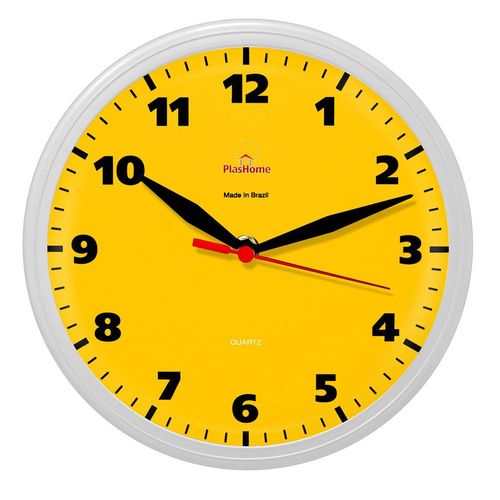 Relógio de Parede Redondo Omega Branco Amarelo