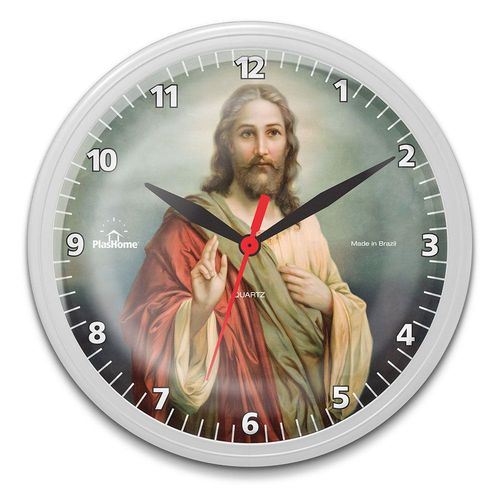 Relógio de Parede Redondo Omega Branco Jesus Cristo